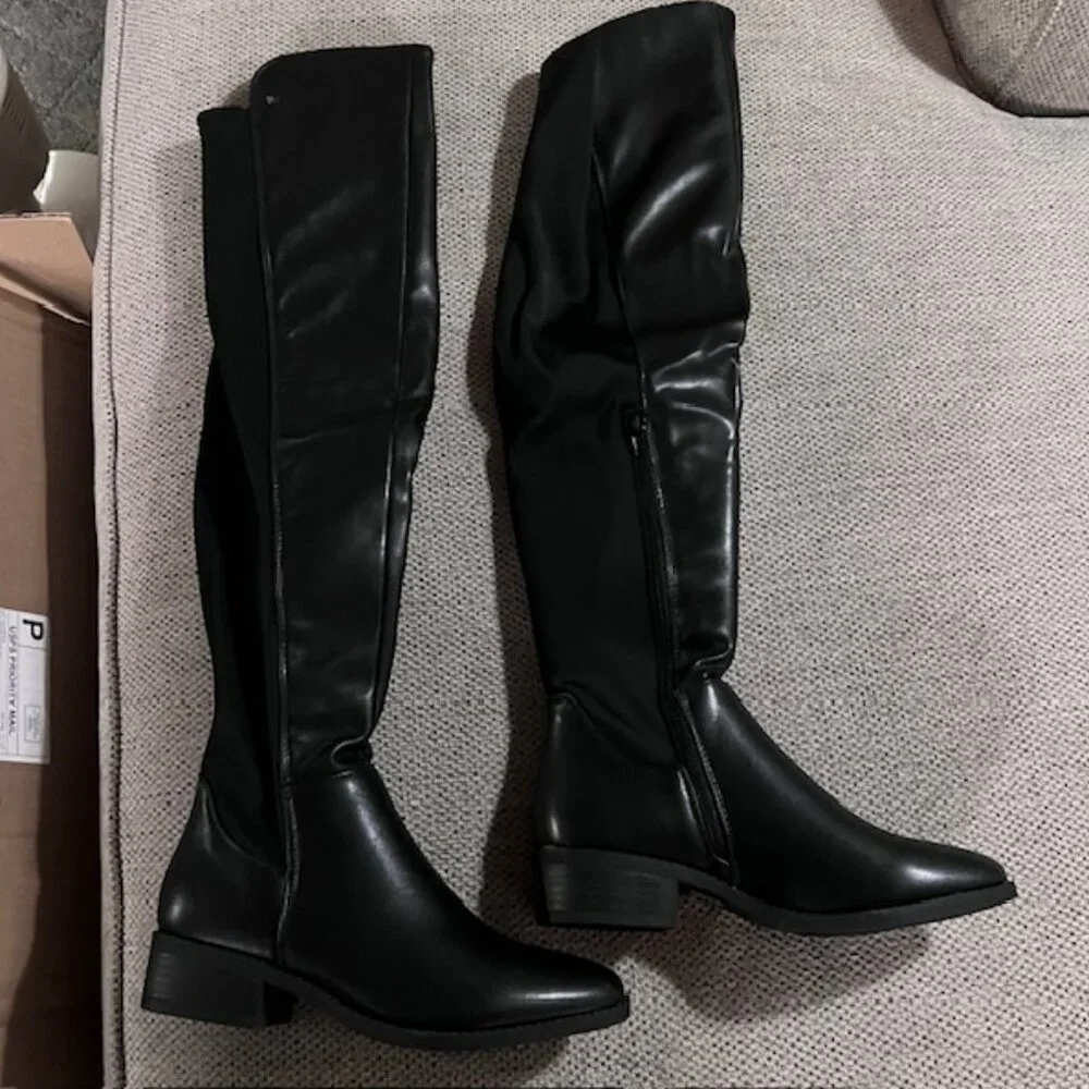 French Connection Women's Perfect Faux Leather Knee High Boots Black 6.5